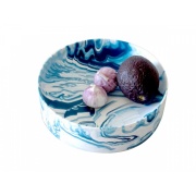Poured Bowl L / white & dark blue