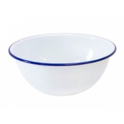 Schale M aus Emaille / weiß-blau