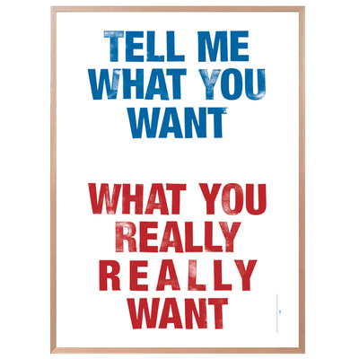 Kunstdruck Tell Me What You Want / blau & rot